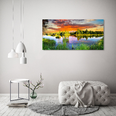 Cuadro canvas moderno de gran formato horizontal Río en el bosque
