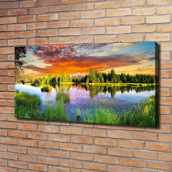 Cuadro canvas moderno de gran formato horizontal Río en el bosque