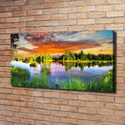 Cuadro canvas moderno de gran formato horizontal Río en el bosque