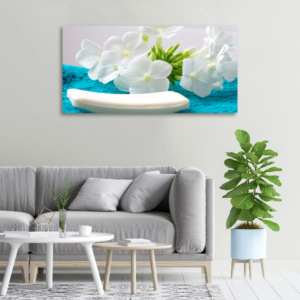 Cuadro canvas con impresión uv duradera horizontal Flores blancas de spa