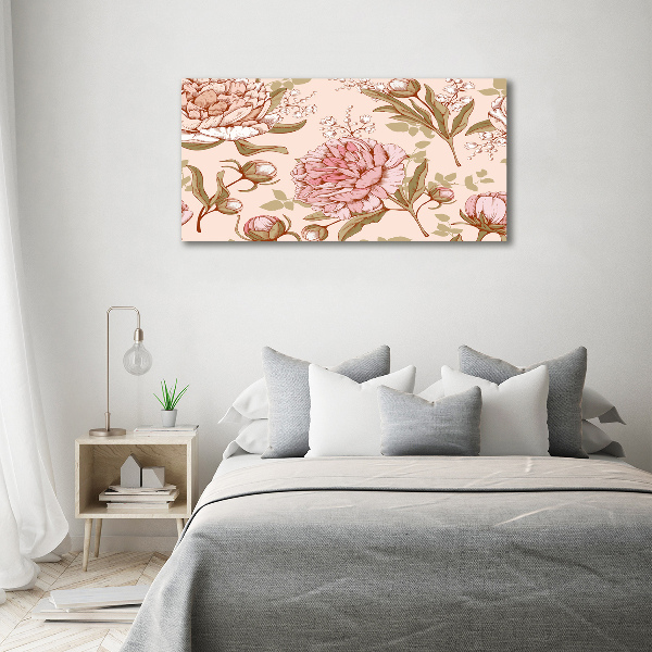 Cuadro canvas moderno de gran formato horizontal Peonías