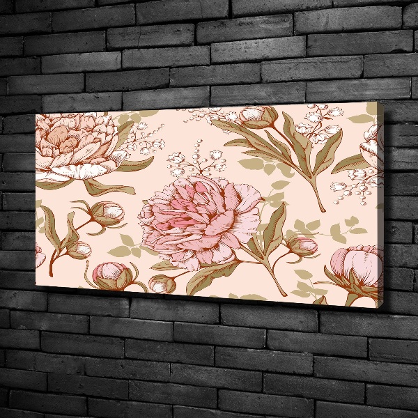 Cuadro canvas moderno de gran formato horizontal Peonías