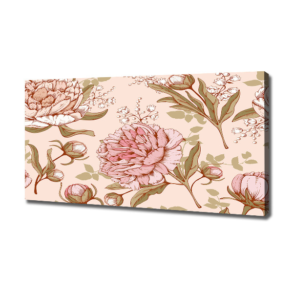 Cuadro canvas moderno de gran formato horizontal Peonías