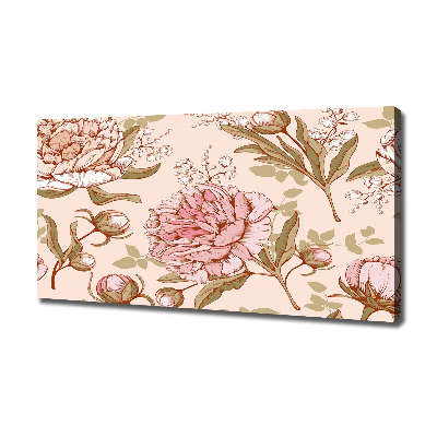Cuadro canvas moderno de gran formato horizontal Peonías