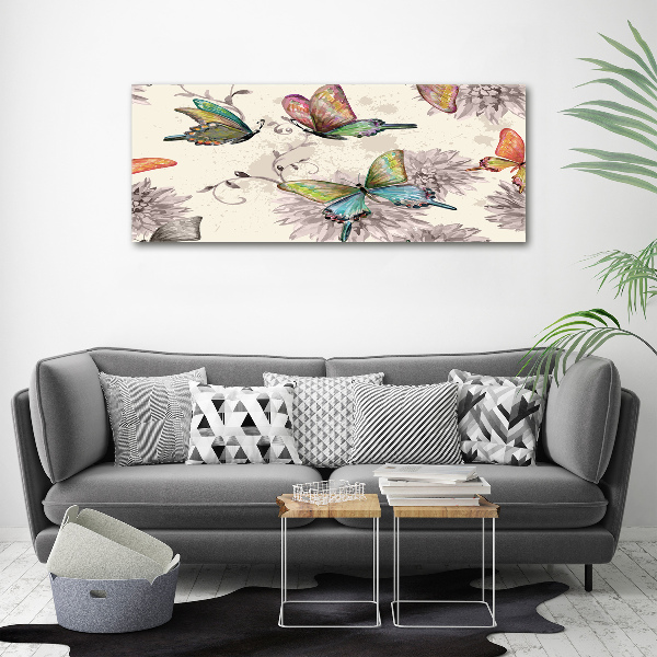 Fotocuadro en lienzo de alta calidad horizontal Mariposas y flores