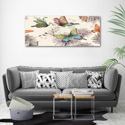 Fotocuadro en lienzo de alta calidad horizontal Mariposas y flores