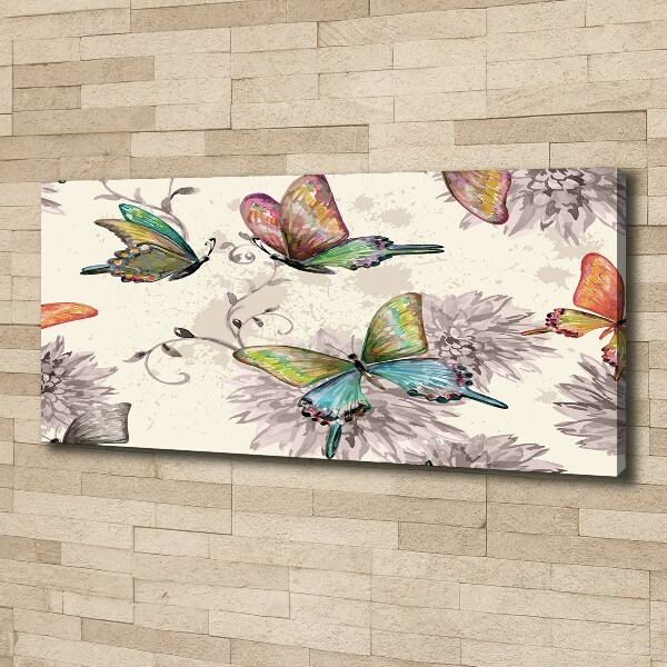Fotocuadro en lienzo de alta calidad horizontal Mariposas y flores