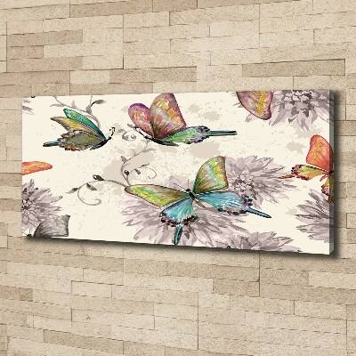 Fotocuadro en lienzo de alta calidad horizontal Mariposas y flores