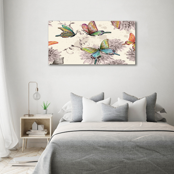 Fotocuadro en lienzo de alta calidad horizontal Mariposas y flores