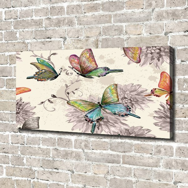 Fotocuadro en lienzo de alta calidad horizontal Mariposas y flores