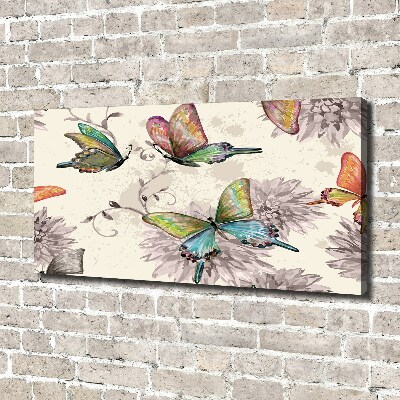 Fotocuadro en lienzo de alta calidad horizontal Mariposas y flores