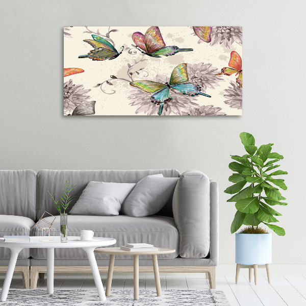 Fotocuadro en lienzo de alta calidad horizontal Mariposas y flores