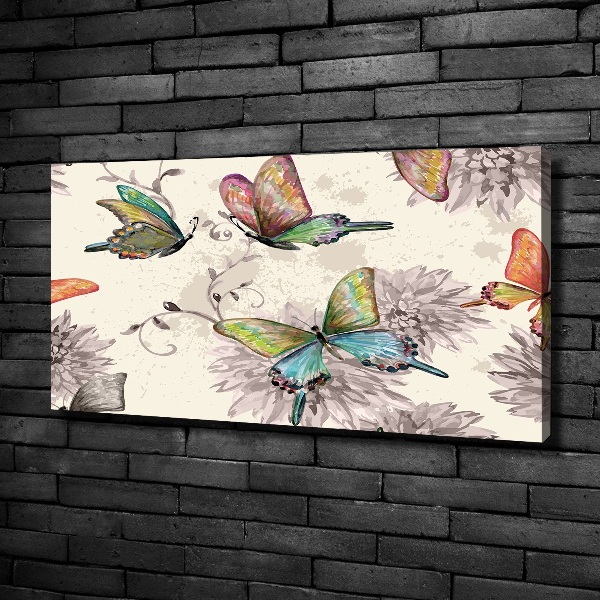 Fotocuadro en lienzo de alta calidad horizontal Mariposas y flores