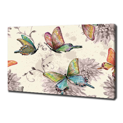 Fotocuadro en lienzo de alta calidad horizontal Mariposas y flores