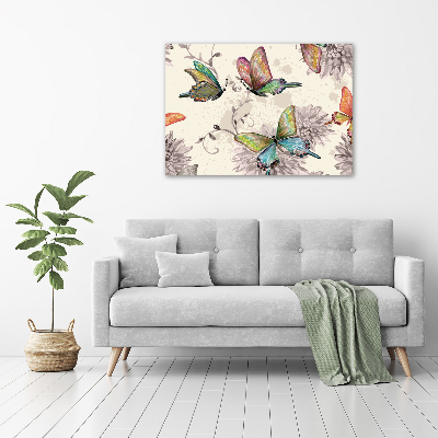 Fotocuadro en lienzo de alta calidad horizontal Mariposas y flores