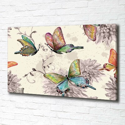 Fotocuadro en lienzo de alta calidad horizontal Mariposas y flores