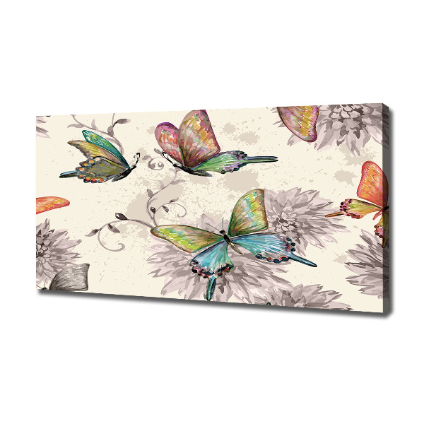 Fotocuadro en lienzo de alta calidad horizontal Mariposas y flores