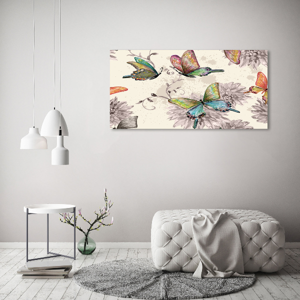Fotocuadro en lienzo de alta calidad horizontal Mariposas y flores