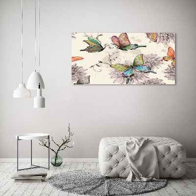 Fotocuadro en lienzo de alta calidad horizontal Mariposas y flores