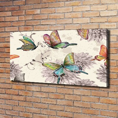 Fotocuadro en lienzo de alta calidad horizontal Mariposas y flores