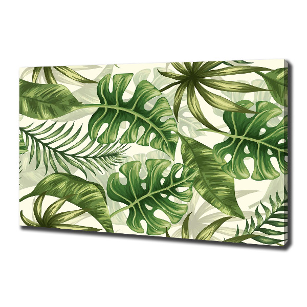 Cuadro canvas moderno de gran formato horizontal hojas tropicales