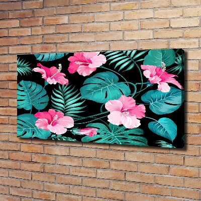 Cuadro canvas moderno de gran formato horizontal flores tropicales