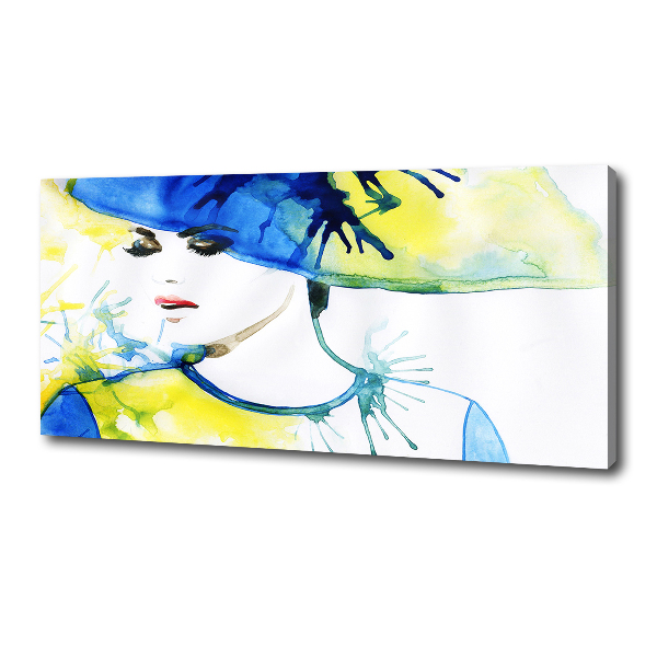 Cuadro canvas con impresión uv duradera horizontal Mujer con sombrero