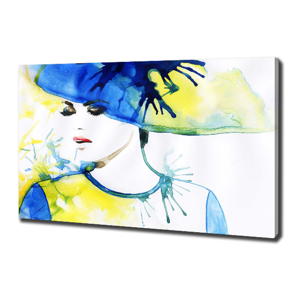 Cuadro canvas con impresión uv duradera horizontal Mujer con sombrero