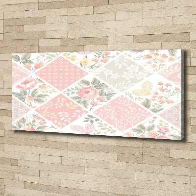 Fotocuadro en lienzo de alta calidad horizontal Patrón de rosas y mariposas