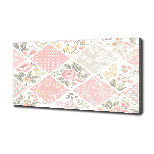 Fotocuadro en lienzo de alta calidad horizontal Patrón de rosas y mariposas