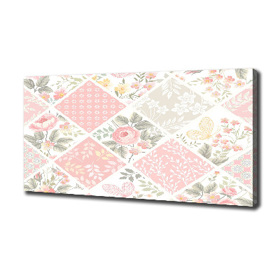 Fotocuadro en lienzo de alta calidad horizontal Patrón de rosas y mariposas