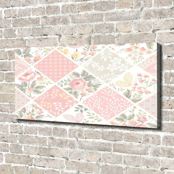 Fotocuadro en lienzo de alta calidad horizontal Patrón de rosas y mariposas