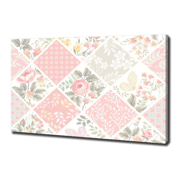 Fotocuadro en lienzo de alta calidad horizontal Patrón de rosas y mariposas