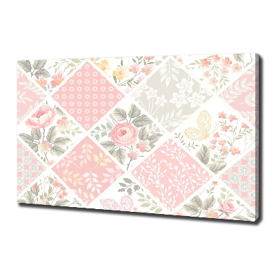 Fotocuadro en lienzo de alta calidad horizontal Patrón de rosas y mariposas