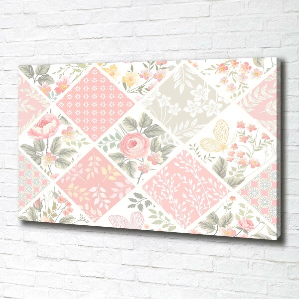 Fotocuadro en lienzo de alta calidad horizontal Patrón de rosas y mariposas