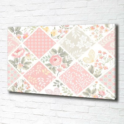 Fotocuadro en lienzo de alta calidad horizontal Patrón de rosas y mariposas