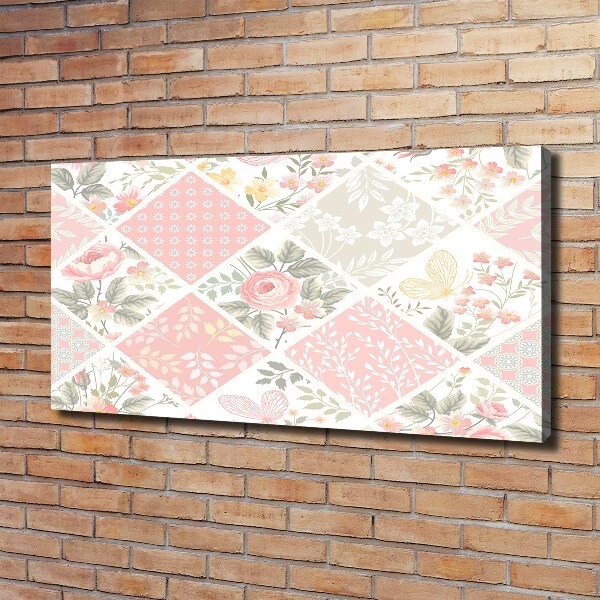 Fotocuadro en lienzo de alta calidad horizontal Patrón de rosas y mariposas