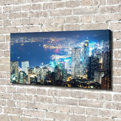 Cuadro canvas con impresión uv duradera horizontal Hong Kong de noche