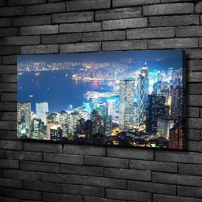 Cuadro canvas con impresión uv duradera horizontal Hong Kong de noche