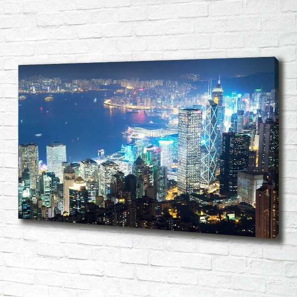 Cuadro canvas con impresión uv duradera horizontal Hong Kong de noche