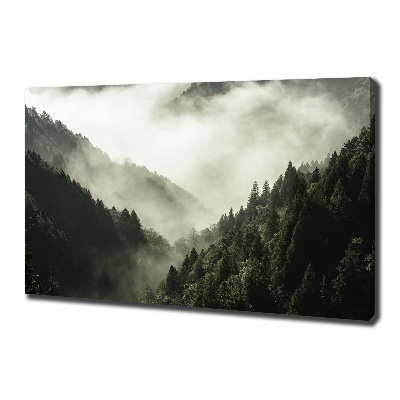Cuadro canvas moderno de gran formato horizontal Niebla sobre el bosque