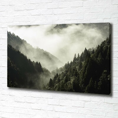 Cuadro canvas moderno de gran formato horizontal Niebla sobre el bosque