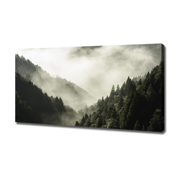 Cuadro canvas moderno de gran formato horizontal Niebla sobre el bosque
