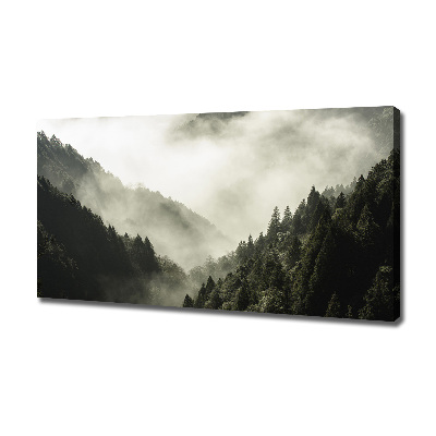 Cuadro canvas moderno de gran formato horizontal Niebla sobre el bosque