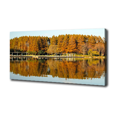 Fotocuadro en lienzo de alta calidad horizontal Bosque junto al lago