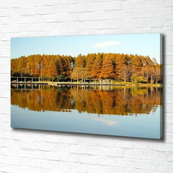 Fotocuadro en lienzo de alta calidad horizontal Bosque junto al lago