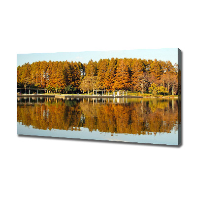 Fotocuadro en lienzo de alta calidad horizontal Bosque junto al lago