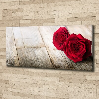 Cuadro canvas moderno de gran formato horizontal Rosas sobre madera