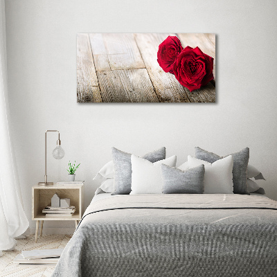Cuadro canvas moderno de gran formato horizontal Rosas sobre madera