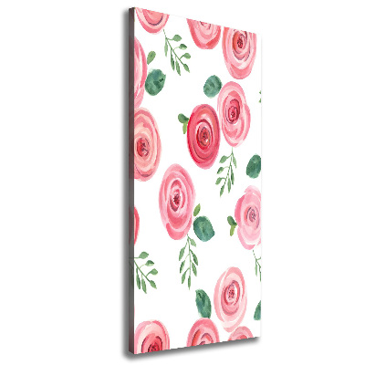 Cuadro canvas decorativo para salón vertical rosas rosadas